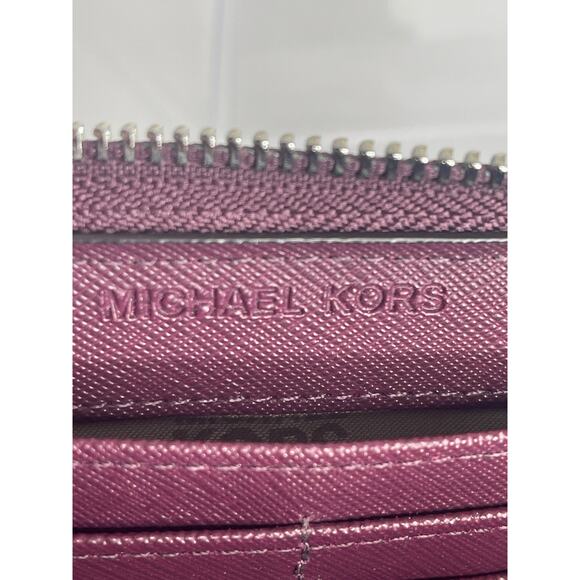 Michael Kors Burgundy with Silver beading Zip Around Continental Wallet - Picture 3 of 8